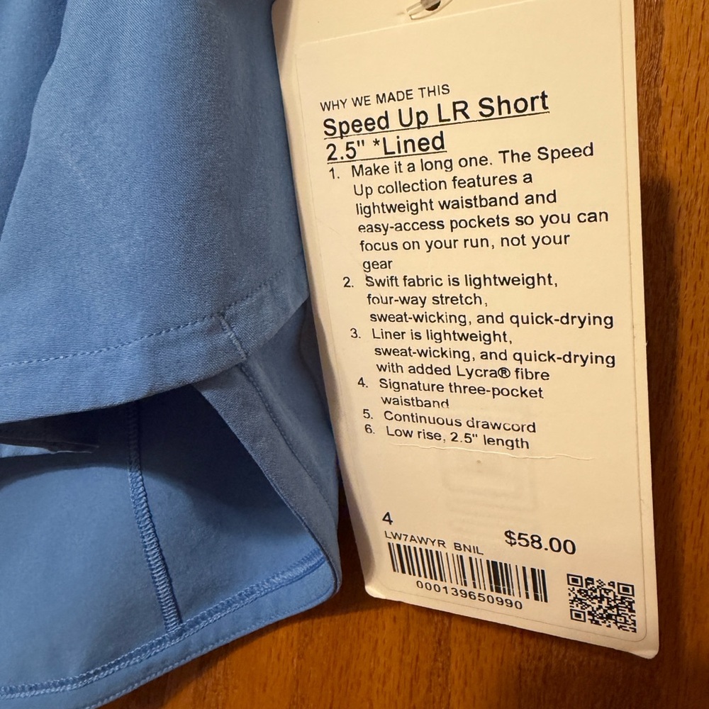 New Lululemon Speed Up LR Lined 2.5” Shorts Size 4 Light Blue - Picture 6 of 13